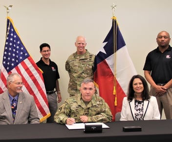 Port Freeport Chairman Shane Pirtle; Col. Timothy R. Vail, Galveston District Commander; Phyllis Saathoff, Executive Director/CEO Port Freeport; Dr. Edmond J. Russo, Deputy District Engineer, Programs and Project Management, Galveston District; Byron Williams, Chief Project Management, Galveston District 